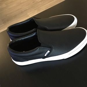 Black leather slip on Vans